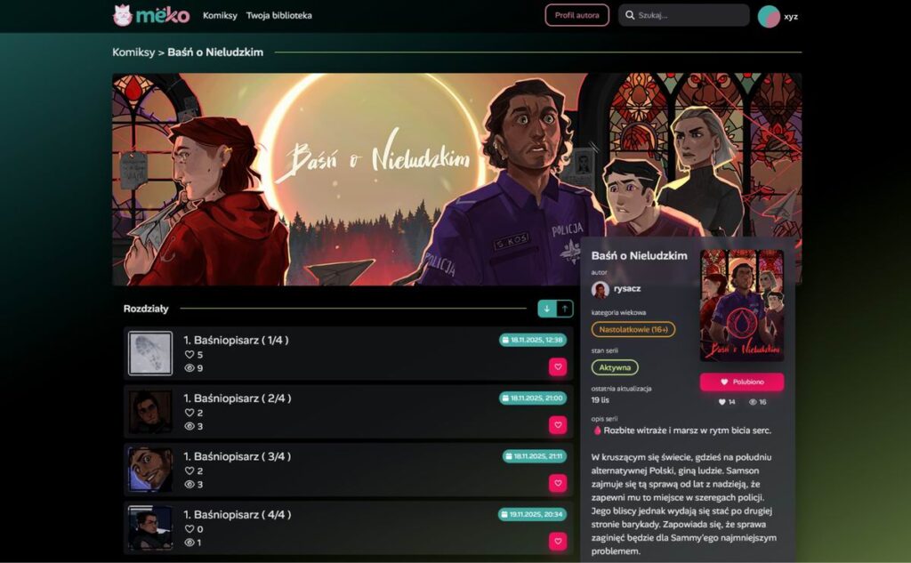 widok komiksu- Baśń o Nieludzkim