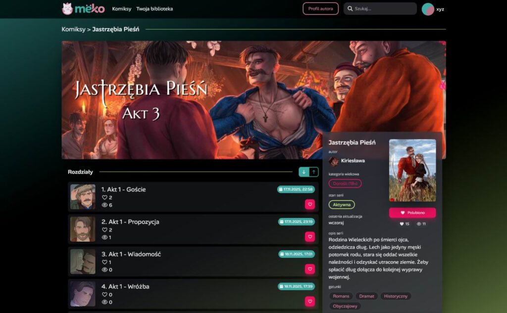 widok komiksu- Jastrzębia Pieśń