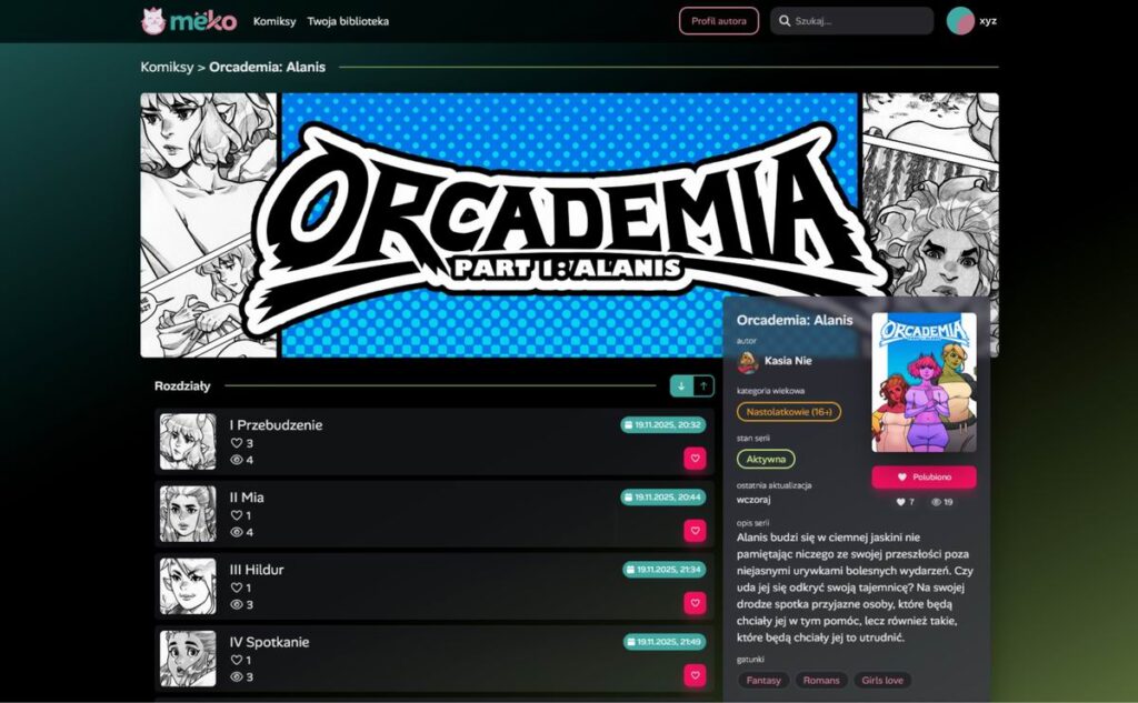 widok komiksu- Orcademia