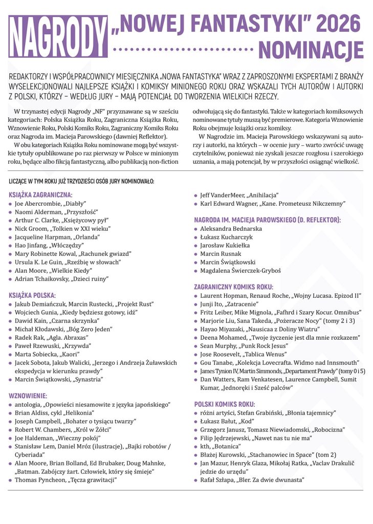 Ogłoszono nominacje do Nagród „Nowej Fantastyki” 2026 1
